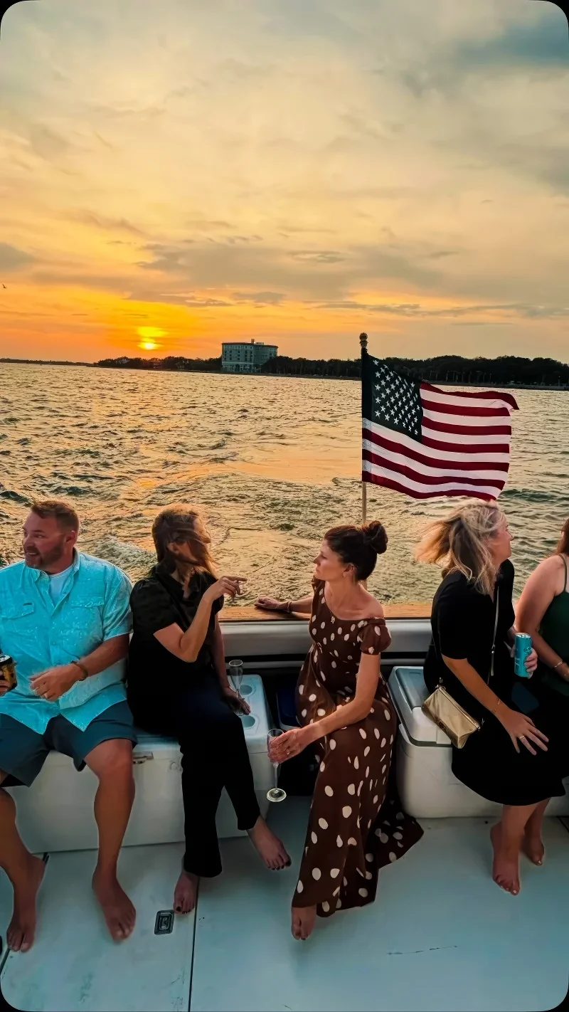 Sunset silhouettes over Charleston Harbor