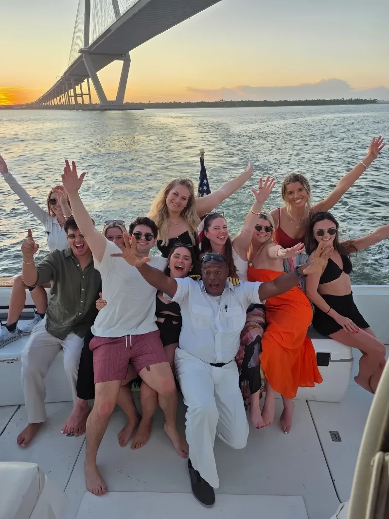 Sunset over Charleston Harbor from a yacht